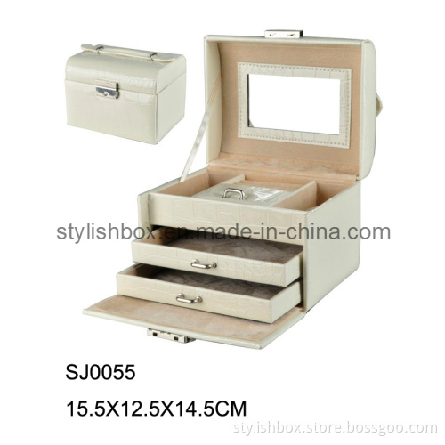 Elegant White PVC Leather Jewelry Box (SJ0055)
